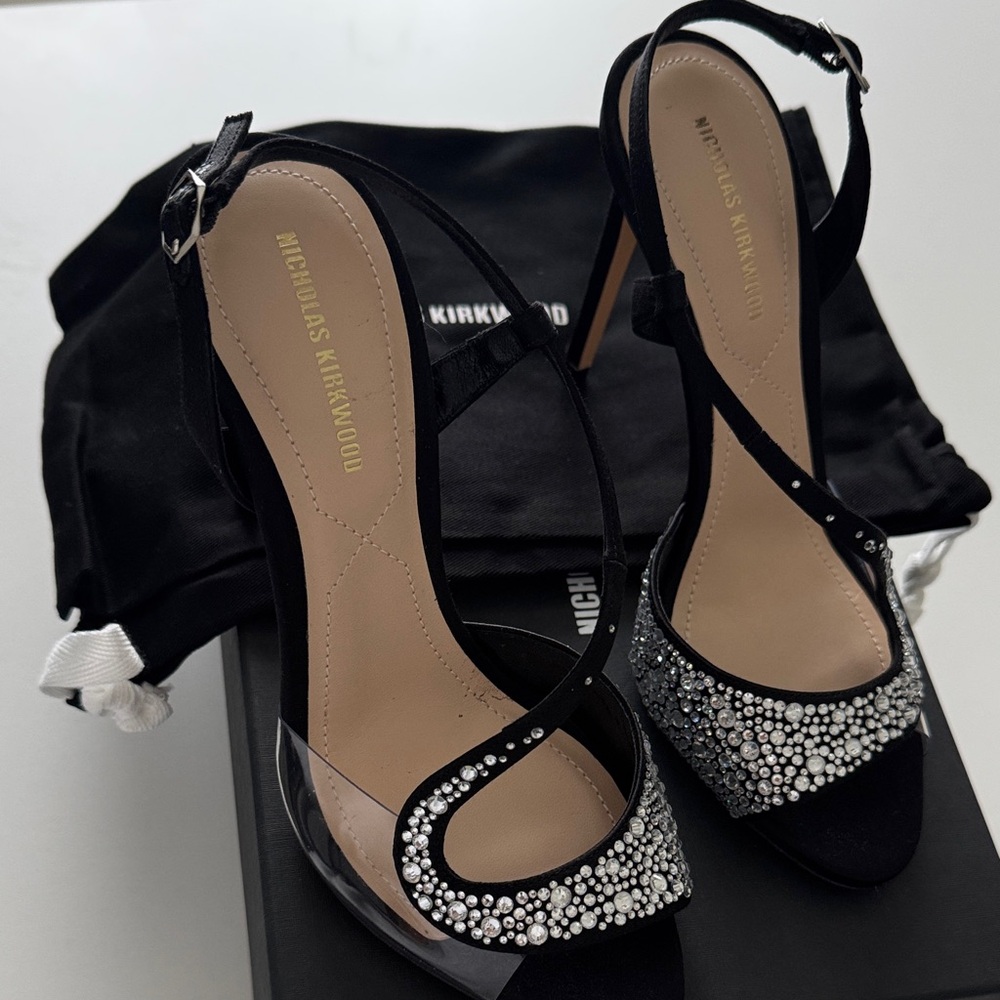 Nicholas Kirkwood Black Heels with Sparkling Silver Accents